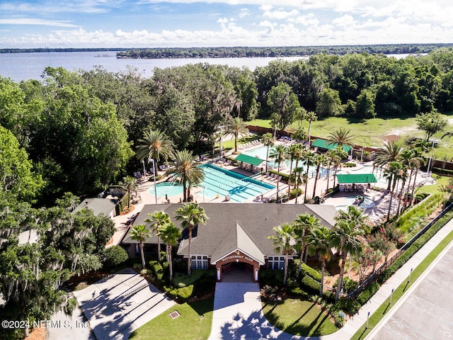 bird's eye view featuring a water view