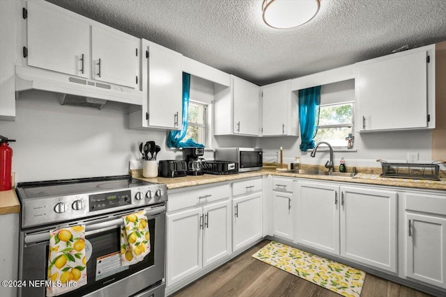 kitchen featuring white cabinets, sink, stainless steel appliances, and dark wood-type flooring