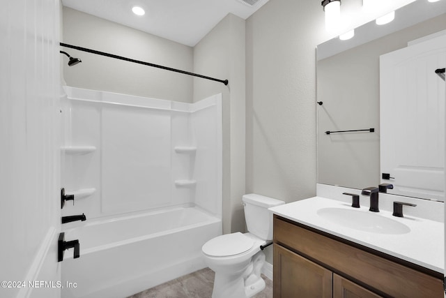 full bathroom with vanity, toilet, and bathtub / shower combination