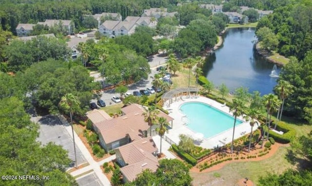 aerial view featuring a water view