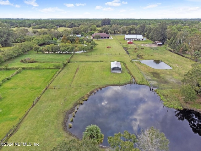 bird's eye view featuring a water view and a rural view