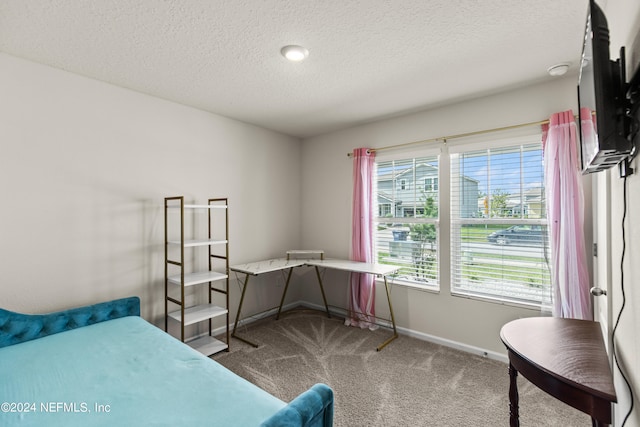 bedroom featuring carpet floors and a textured ceiling