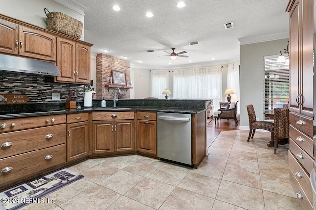 7436 Woodlawn Rd, Macclenny, FL 32063 - kitchen with dishwasher, ceiling fan, plenty of natural light, and crown molding