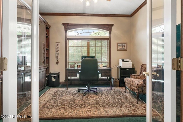 7436 Woodlawn Rd, Macclenny, FL 32063 - office area featuring carpet flooring and ornamental molding