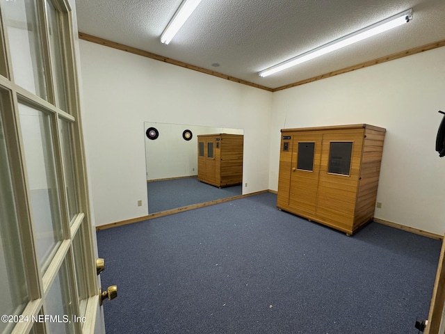 carpeted empty room with a textured ceiling