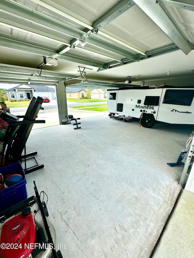 garage with a garage door opener