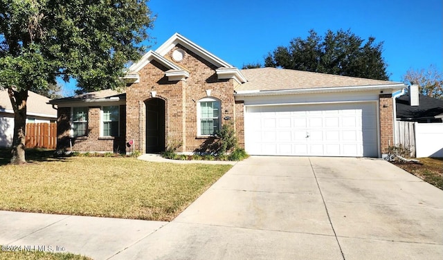 view of front facade featuring a front lawn and a garage