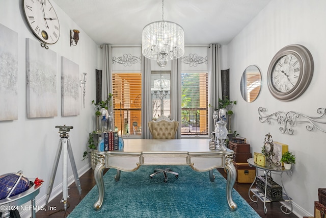 interior space with a chandelier and dark wood-type flooring