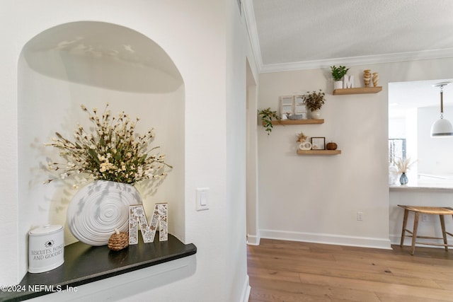 415 N Ocean Grande Dr Unit 101, Ponte Vedra Beach, FL 32082 - corridor with ornamental molding, wood finished floors, and baseboards