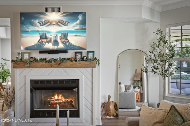 415 N Ocean Grande Dr Unit 101, Ponte Vedra Beach, FL 32082 - detailed view of a glass covered fireplace and ornamental molding