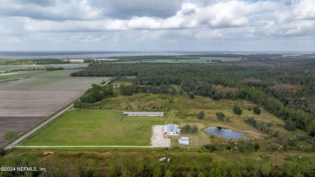 birds eye view of property featuring a rural view and a water view