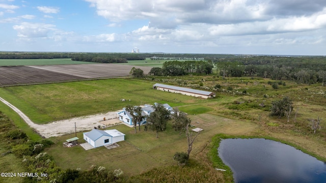 drone / aerial view featuring a rural view and a water view