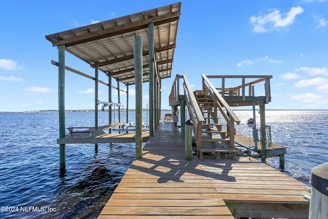 dock area featuring a water view