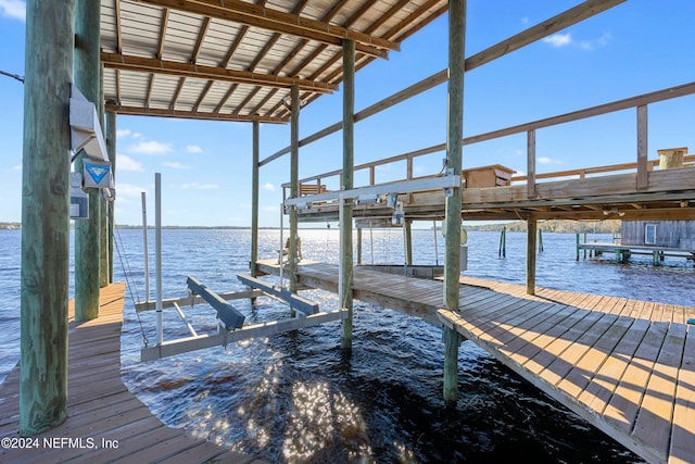 view of dock featuring a water view