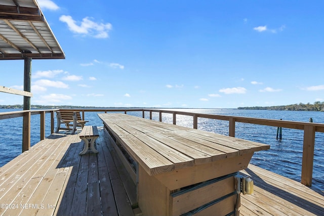 dock area featuring a water view