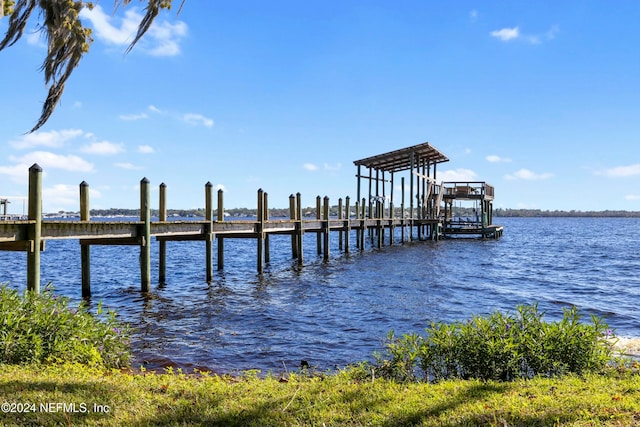 view of dock featuring a water view