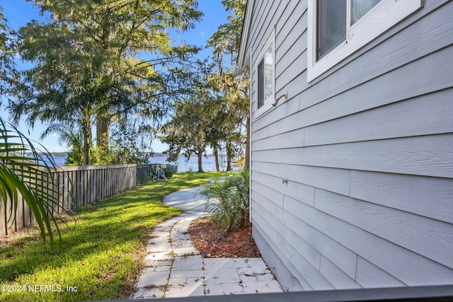 view of yard with a water view