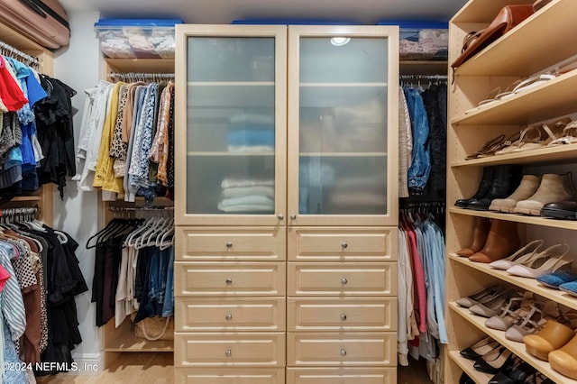 spacious closet with light hardwood / wood-style flooring