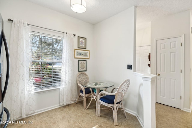 dining room with a textured ceiling