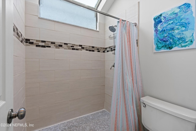 bathroom featuring a shower with shower curtain and toilet