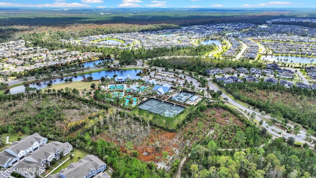 aerial view with a water view