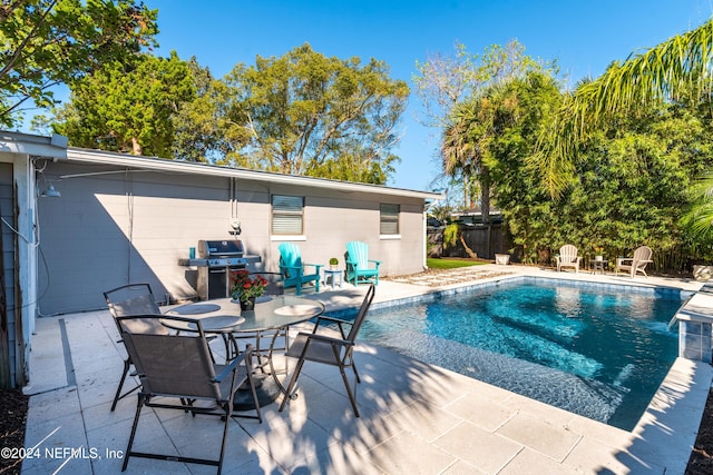 view of pool featuring a patio area and grilling area