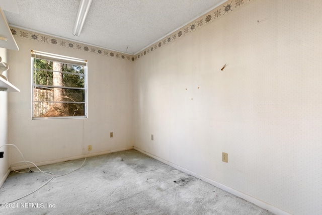 carpeted spare room featuring a textured ceiling