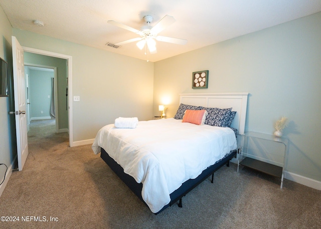 bedroom with carpet flooring and ceiling fan