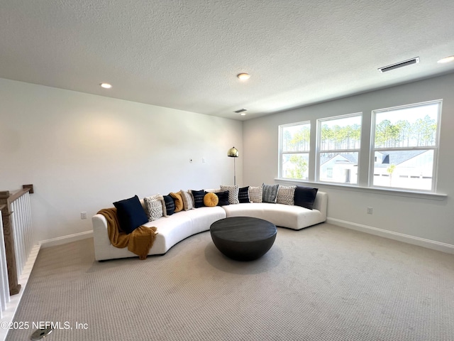 88 Latham Dr, Ponte Vedra, FL 32081 - living room with baseboards, carpet flooring, recessed lighting, and a textured ceiling