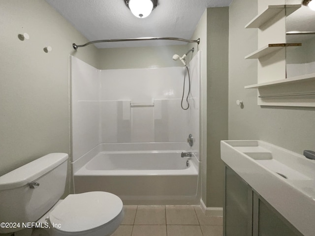 bathroom featuring tile patterned floors, shower / bath combination, a textured ceiling, and toilet