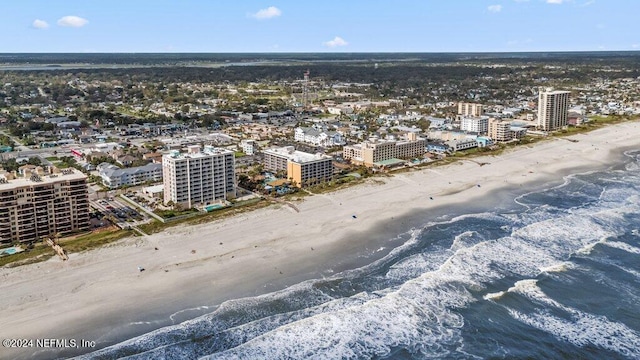 aerial view with a beach view and a water view