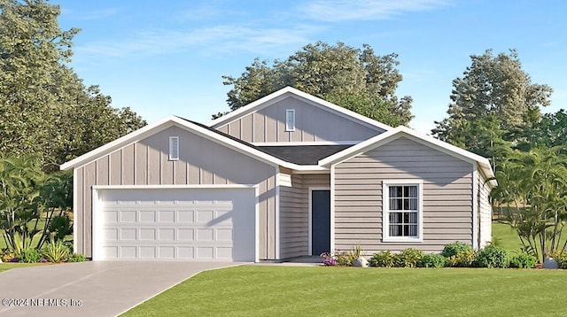 view of front of property featuring a garage and a front yard