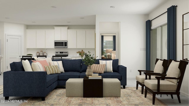 living room with light hardwood / wood-style flooring