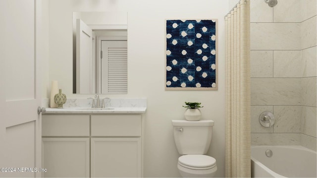 full bathroom with vanity, toilet, and shower / bath combo