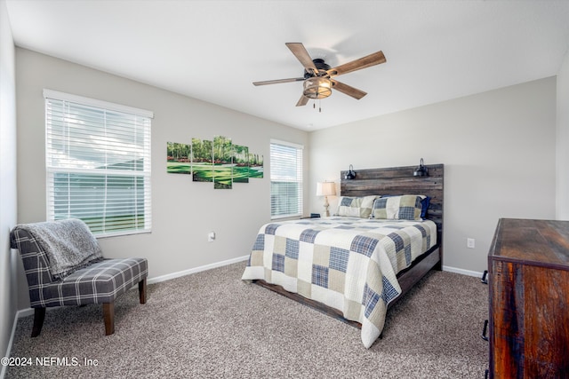 bedroom featuring carpet floors and ceiling fan