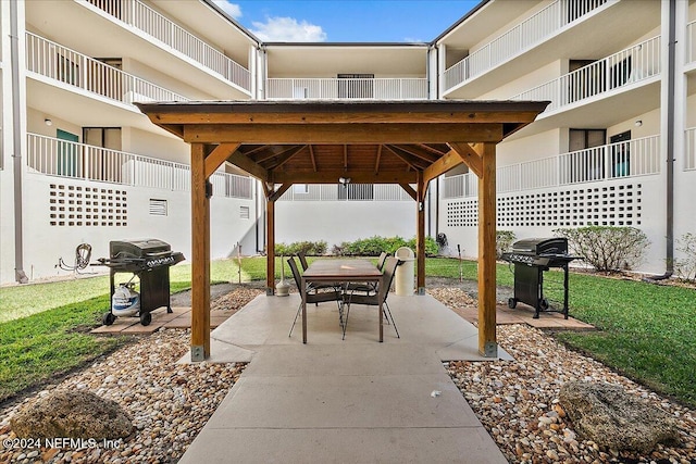 view of patio featuring a gazebo and area for grilling