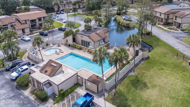 aerial view with a water view