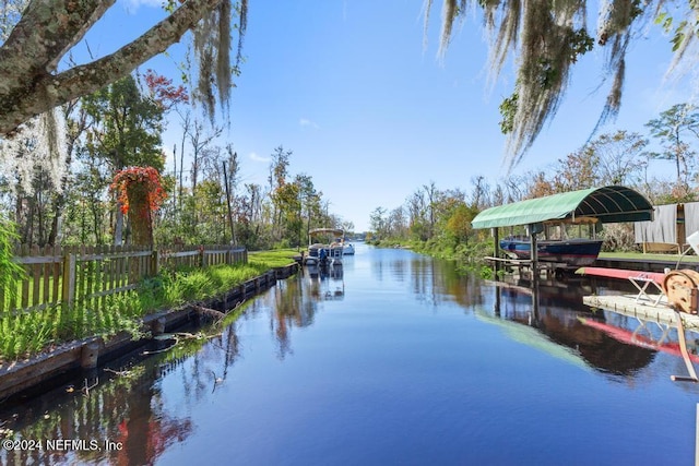 view of water feature with a boat dock