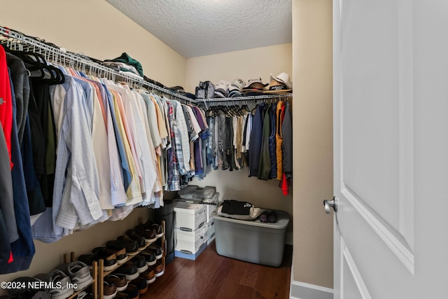 walk in closet featuring dark wood-type flooring