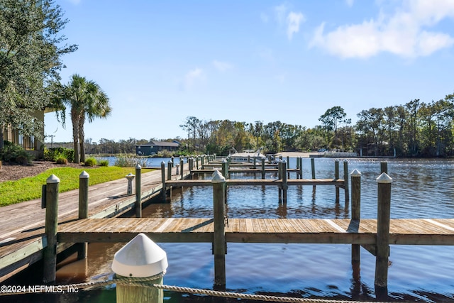 view of dock featuring a water view