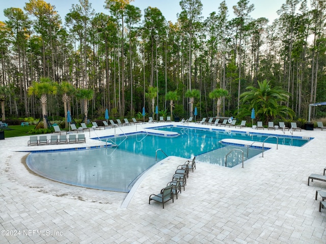 view of swimming pool with a patio