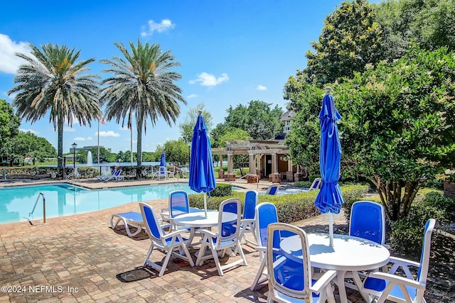 view of pool featuring a patio