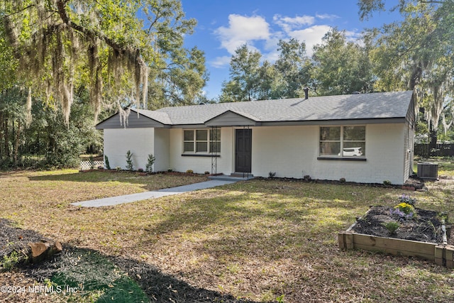 ranch-style house featuring a front yard and central AC