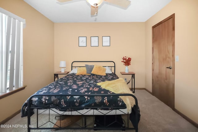 bedroom with carpet flooring and ceiling fan