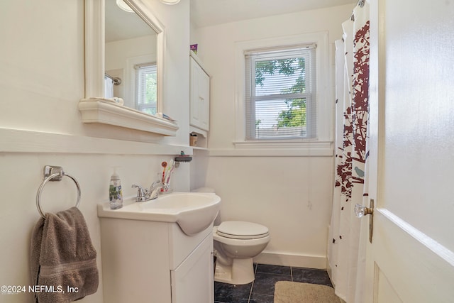 bathroom with tile patterned floors, vanity, and toilet