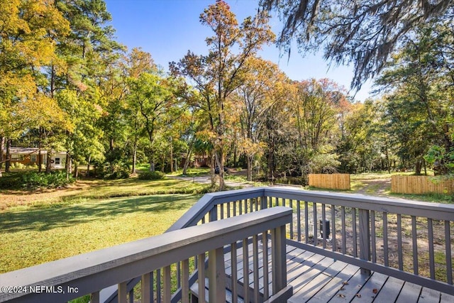 wooden terrace with a yard