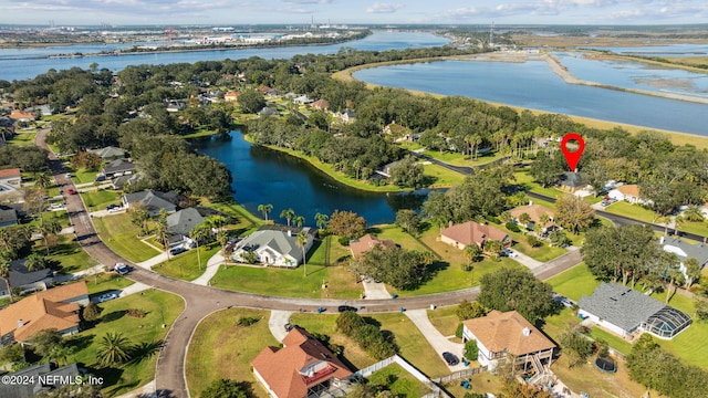 aerial view with a water view