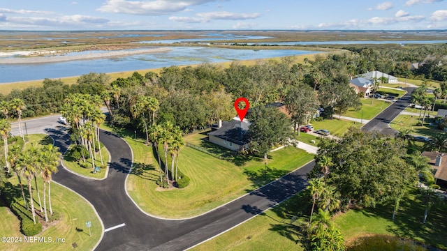 aerial view with a water view