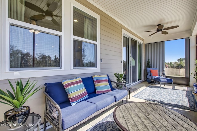 exterior space with ceiling fan and covered porch