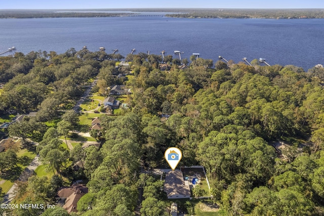 aerial view featuring a water view